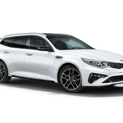 Biała Kia Optima SW GT Line z czarnym dachem i felgami. Idealna do rodzinnych podróży, sprawdź kia optima dane techniczne.