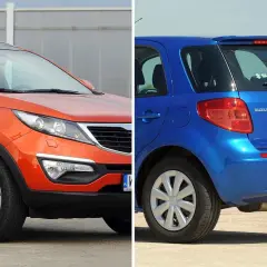Pomarańczowy Kia Sportage i niebieski Suzuki SX4. Które z nich to najmniej awaryjne auta 15 letnie?