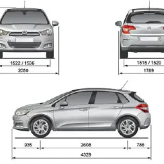 Schemat Citroen C3 Picasso z wymiarami: wysokość 1504 mm, szerokość 1789 mm, długość 4329 mm.