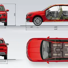 Szczegółowe skoda kamiq wymiary: wysokość 1531 mm, szerokość 1793 mm, długość 4241 mm. Wnętrze oferuje 1051 mm miejsca na nogi z przodu i 1003 mm z tyłu.
