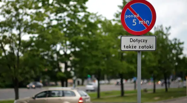 Znak zakaz postoju powyżej 5 minut, dotyczy także zatoki.